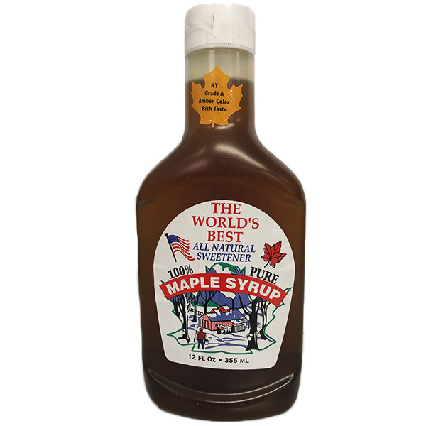 plastic squeeze bottle of maple syrup
